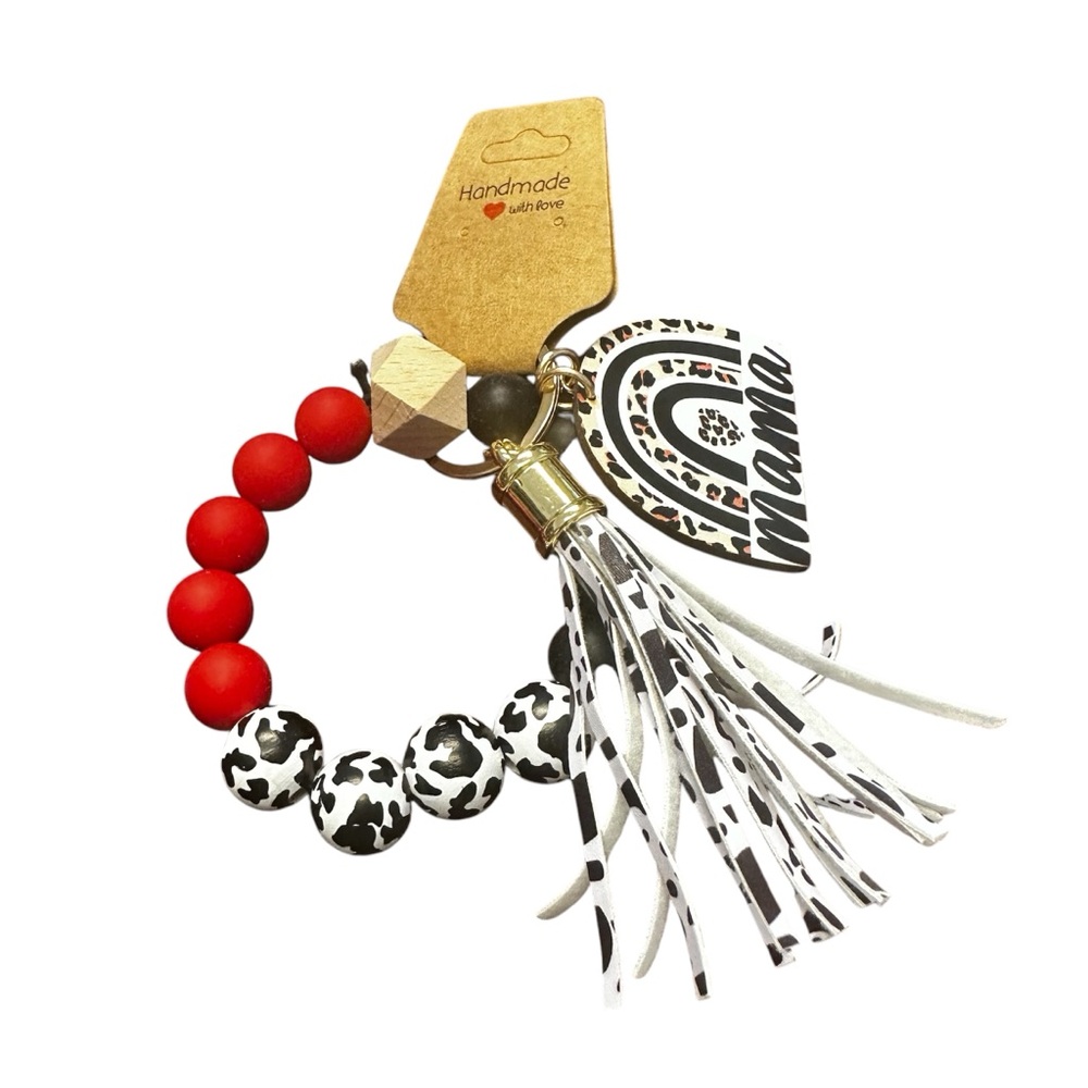 Handmade Red and Black Beaded Keychain Bracelet